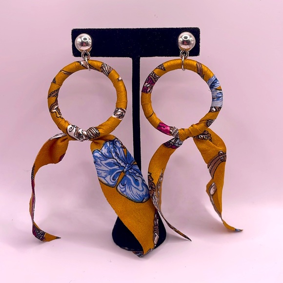 Vintage Fabric Boho Disc Circle Dangle Drop Statement Earrings - Picture 1 of 3
